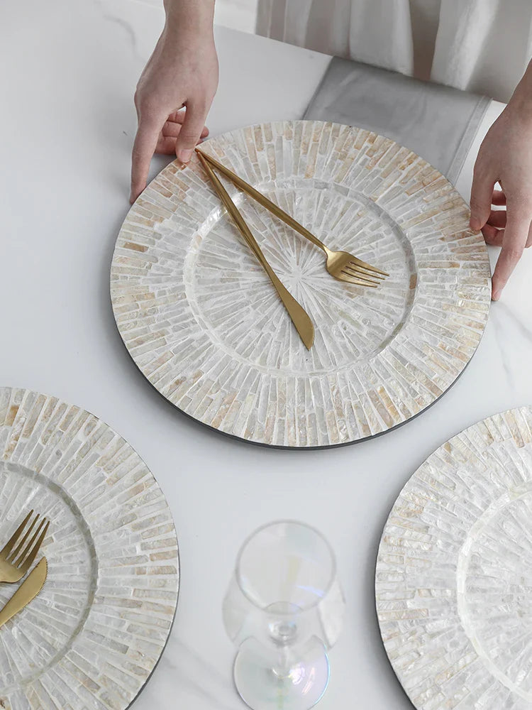 Table Tray Runners Axya Light Luxury Shell Table Runner & Round Trays for Elegant Tablewa