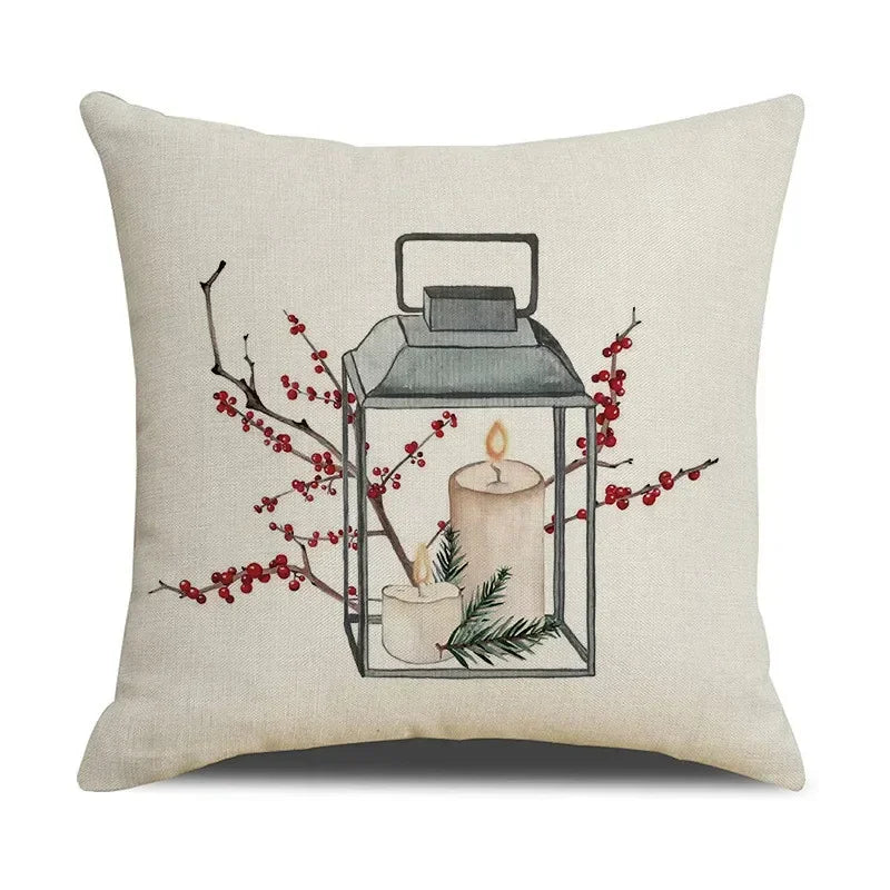 Axyaa Christmas Pinecone Candlestick Linen Print Pillowcase for Home Decor