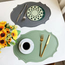 Axyaa Pea Green Faux Leather Placemats - Set of 4/10 Elliptical Table Mats
