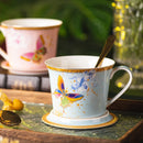 Axyaa Ceramic Butterfly Coffee Cup with Lid | Exquisite Afternoon Tea Floral Mug