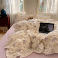 Axyaa Pink Flower Korean Duvet Bedding Set, Cotton Queen Size Twin Full Double Bed Sheets