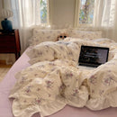 Axyaa Pink Flower Korean Duvet Bedding Set, Cotton Queen Size Twin Full Double Bed Sheets