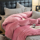 Axyaa Flannel Plush Bedding Set: Duvet Cover, Stripe Sheet, Pillowcase - Winter Home Bedlinen