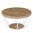 Axyaa Industrial 2-Tier Round Coffee Table with Storage Shelves