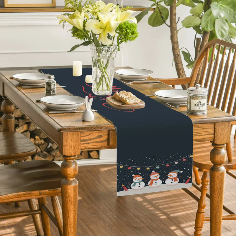 Axyaa Christmas Snowmen Snowflakes Table Runner for Kitchen and Holiday Party