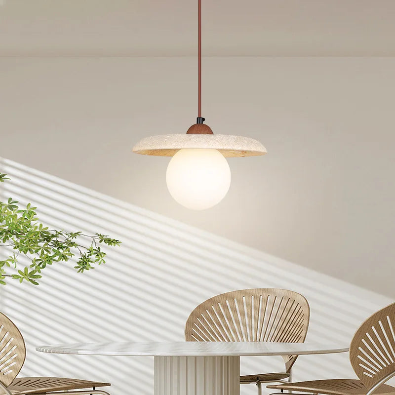 Axyaa White Glass Ball LED Pendant Lights Wabi Sabi Hanging Lamp