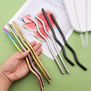 Axyaa Stainless Steel Rainbow Wave Straws Set with Cleaning Brush