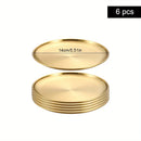 Axyaa Gold Stainless Steel Round Shallow Tray Plate Set for BBQ, Camping, Picnic