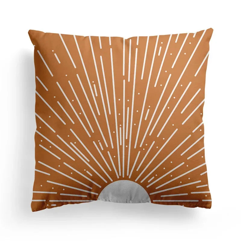 Axyaa Nordic Orange Geometric Flower Print Throw Pillow Cover for Home and Office