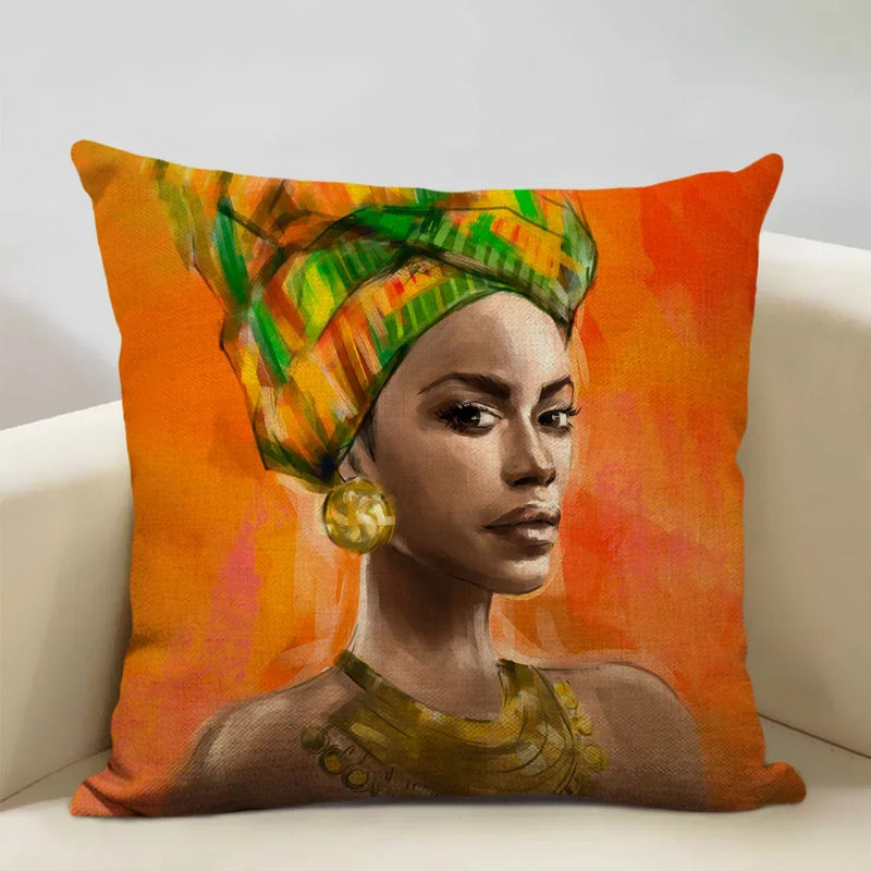 Axyaa African Lady Oil Painting Pillow Case Home Sofa Art Decoration Cover