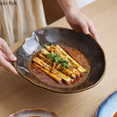 Axyaa Flame-Killed Ceramic Irregular Plate Restaurant Sushi Salad Pasta Molecular Cuisine Tableware