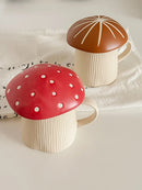 Axyaa Red Mushroom Ceramic Coffee Cup with Lid - 350ml