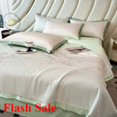 Axyaa Embroidered Silk Summer Quilt Set - 4-Piece Cool Bedding Kit