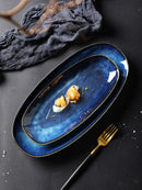 Axyaa Large Ceramic Fish Plate Sushi Oval Western Dan-Shaped Hotel Restaurant Commercial Dish