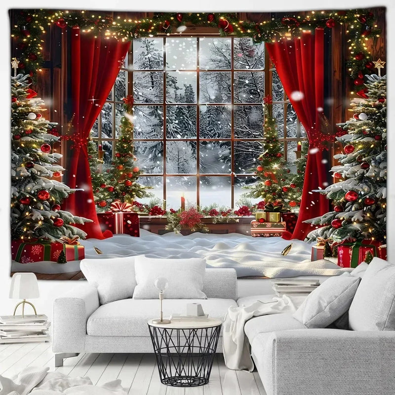 Winter Wonderland Tapestry: Christmas Tree Garland Window Wall Hanging by Axyaa