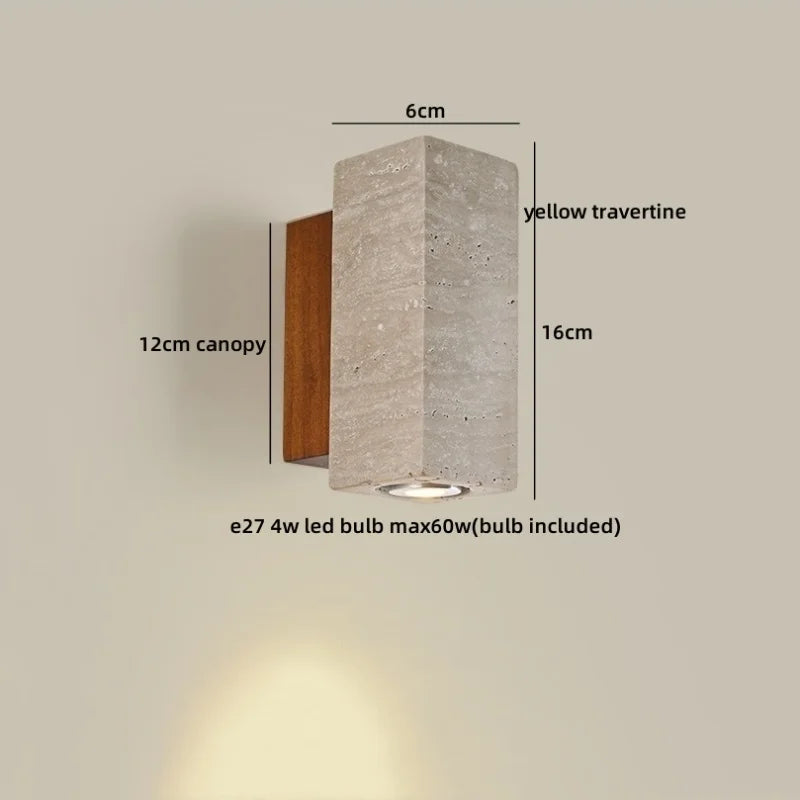 Axyaa White Glass Ball LED Wall Lamp Yellow Travertine Modern Bathroom Mirror Light