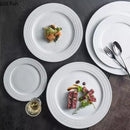 Axyaa White Ceramic Plate Line Texture Steak Pasta Serving Dessert Snack Plate