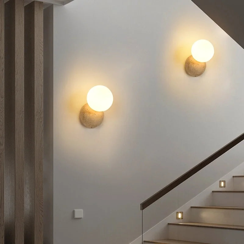 Axyaa Wabi Sabi LED Wall Lamp Yellow Travertine Glass Bathroom Light