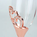Axyaa Rose Gold High-Footed Champagne Glass Set with Heart-Shaped Diamond Crystal