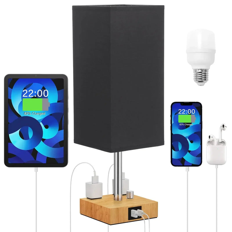 Axyaa USB-C+A Charging Ports Dimmable Bedside Lamp White Lampshade