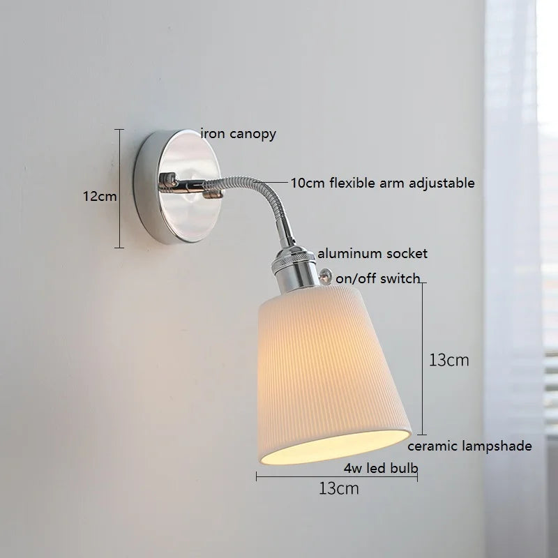 Axyaa Silver Ceramic Wall Sconce LED Lamp for Bedroom and Living Room