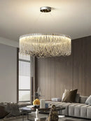 Axyaa Tassel Chandelier LED Light Silver Round Fixture for Dining Living Bedroom