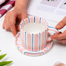 Axyaa Striped Ceramic Cup and Plate Set, 280ml Afternoon Tea Coffee Cup