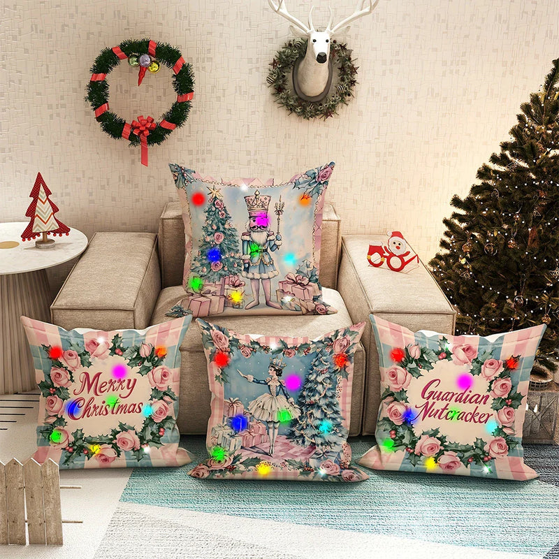 Axyaa Christmas Nutcracker Garland LED Pillowcase - Festive Home Decor