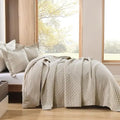 Axyaa Linen/Cotton Queen Quilt Set, Lightweight Diamond Stitch Bedspread Coverlet