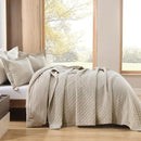 Axyaa Linen/Cotton Queen Quilt Set, Lightweight Diamond Stitch Bedspread Coverlet