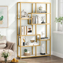 Axyaa Gold Etagere Bookcase with Faux Marble - Modern 8-Shelf Bookshelf Display