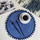 Axyaa Red Pompom Placemats - Set of 6/10, Cute Woven Table Mats for Kitchen & Dining
