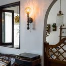 Axyaa Tawny Glass LED Wall Sconce Vintage Ash Wood Wandlamp
