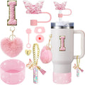 Axyaa 9-Piece Accessory Set for Stanley Cup: Butterfly Straw, Cover, Cap, Boot, Charm, Initials