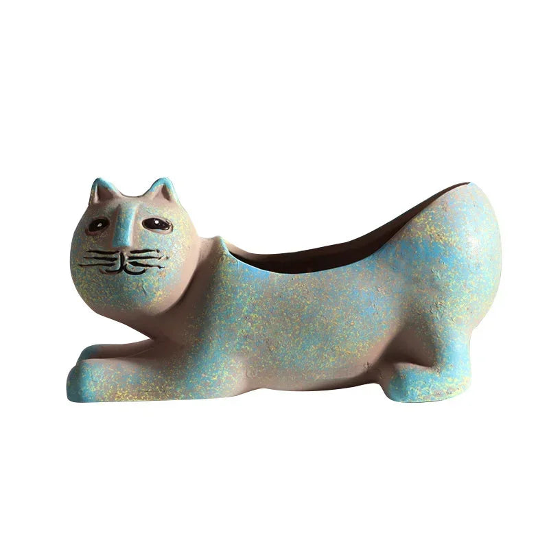 Axyaa Cat Ceramic Flower Pot for Indoor Succulents – Cute Animal Planter