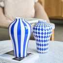 Axyaa Blue Geometric Ceramic Vase with Quilted Pattern and Polka Dots
