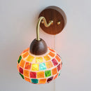 Axyaa Tiffany LED Wall Lights Pull Chain Switch Bedside Sconce Colorful Glass Stair Lamp