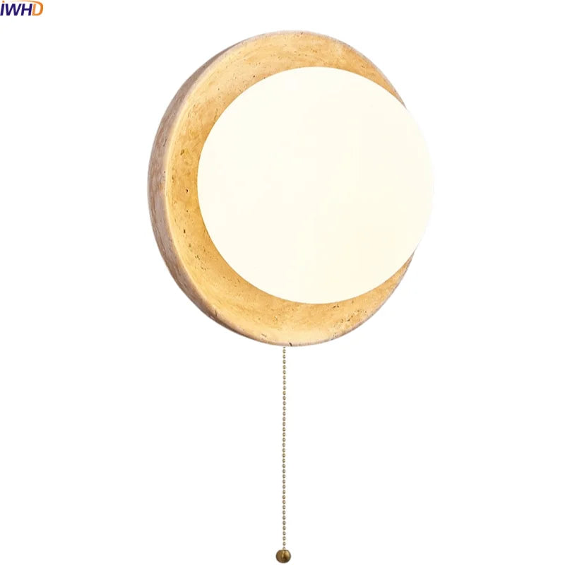 Axyaa Yellow Travertine LED Wall Sconce White Glass Ball Kitchen Bedside Lamp