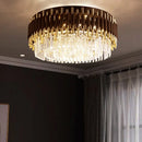 Axyaa Modern LED Crystal Ceiling Chandelier - Gold Black, Elegant Pendant Lamp for Living Room, Bedroom, Kitchen