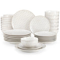 Axyaa Stoneware Dinner Set White Embossment 32 Pieces