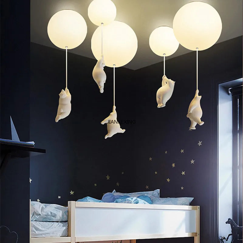 Axyaa Cute Bear LED Ceiling Chandelier for Kids Bedroom Decor