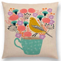 Axyaa Bird-Floral Teacup & Lepidoptera Cushion Cover for Decor & Sofa
