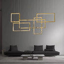 Axyaa Gold Rectangle LED Chandeliers: Modern Minimalist Luxury Lighting for Living, Dining, Stair, Loft