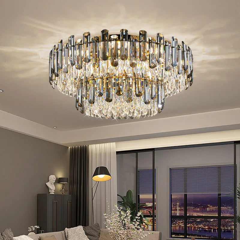 Modern Crystal Ceiling Lamp by Axyaa for Luxury Living Room & Bedroom, Gold Fixture