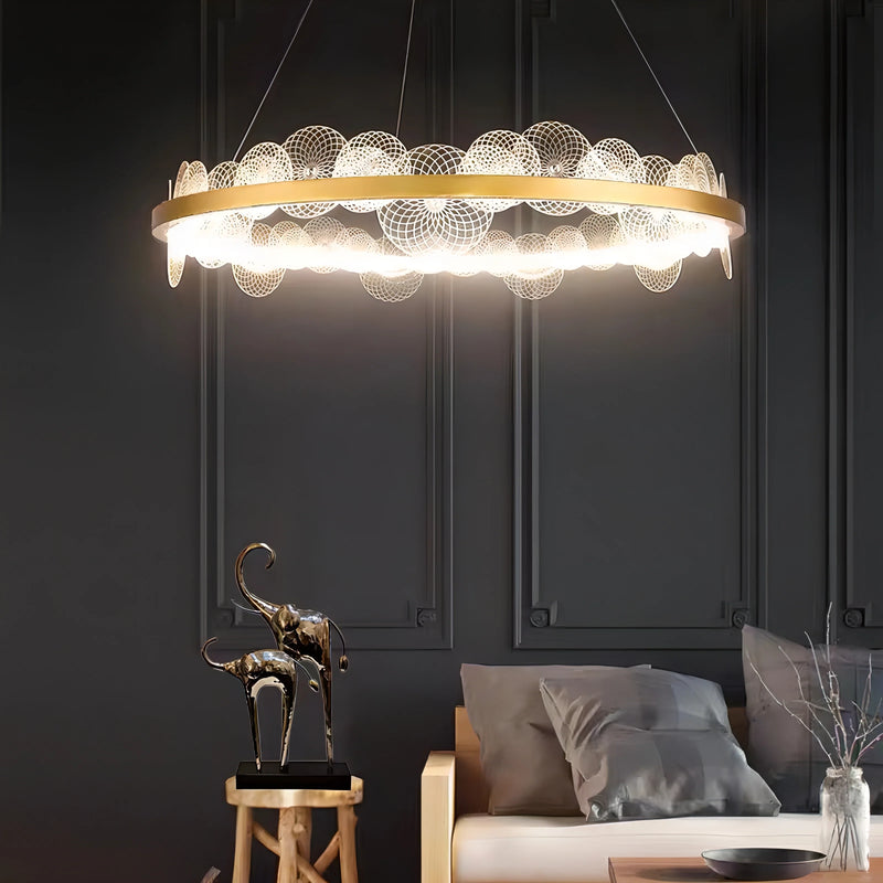 Axyaa Frosty Acrylic Ring LED Chandelier for Modern Living Room and Office Decor