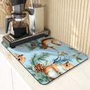 Axyaa Christmas Squirrel Kitchen Dish Mat - Absorbent Anti-slip Drying Pad