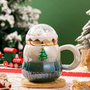 Axyaa Ceramic Christmas Mug with Lid - Santa Claus Design - 500ml