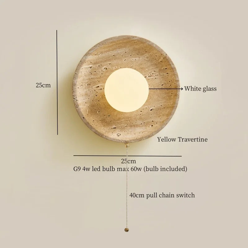 Axyaa Wabi Sabi LED Wall Lamps Wood Yellow Travertine Pull Chain Switch Rotate Bedroom Living Room Lights