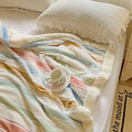 Axyaa Striped Milk Fleece Double Blanket: Warm & Thick Coral Fleece Nap Blanket