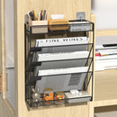 Axyaa 5-Tier Mesh Desk File Organizer: Vertical Document Holder Rack and Wall Mount Stand